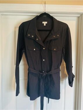 Garnet Hill  Black Belted Utility Trench Jacket